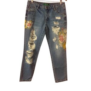 Signature8 Floral Embroidered Distressed Jeans M